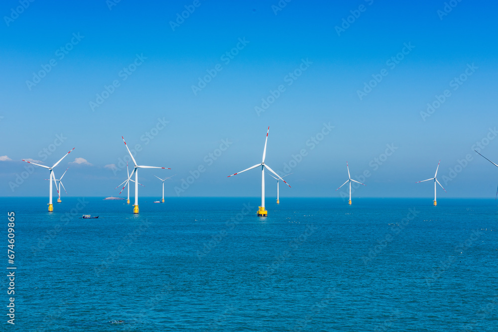 Wall mural wind turbines in the sea