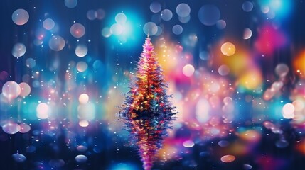 Christmas Tree Abstract Bokeh Background for Festive Holiday Designs | Colorful Glowing Lights