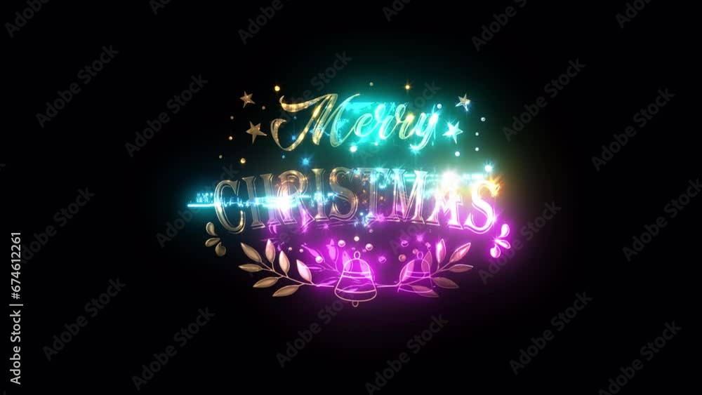 Poster merry christmas golden text with light motion glitch cyber punk effect animation abstract backgrund.