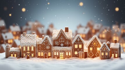 Gingerbread Village Abstract Bokeh Background for Festive Christmas Decorations Miniature