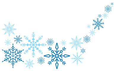 Various shapes of snowflake splatter brush winter holiday flat illustration