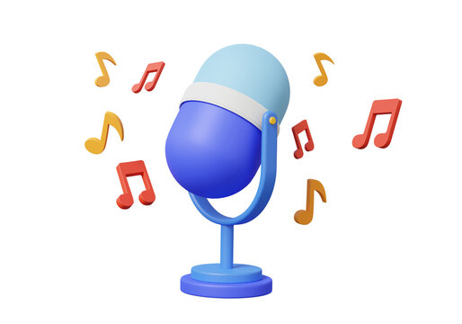 Microphone musical studio karaoke concept. podcast entertainment electronic, minimal cartoon cute smooth. 3d render illustration