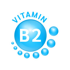 Vitamin B2 blue substance Sign Icon. Realistic design, small circle around. Isolated on white background. Personal care, beauty concept. Medicine health symbol of thiamine. Vector Illustration EPS10.