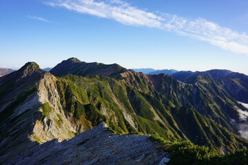 北アルプス　鷲羽岳から望む裏銀座縦走路と水晶岳