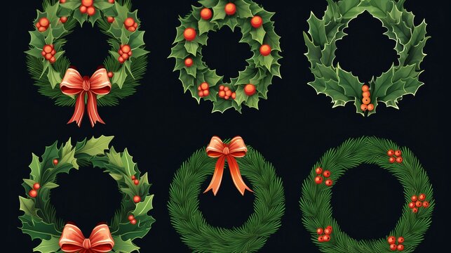 Christmas Wreath Set: Realistic Festive Decorations for the Holiday Season | Festive Pine, Holly & Ribbon Decor