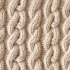 Fototapeta na wymiar Beige braided knit pattern, wool fabric, seamless pattern