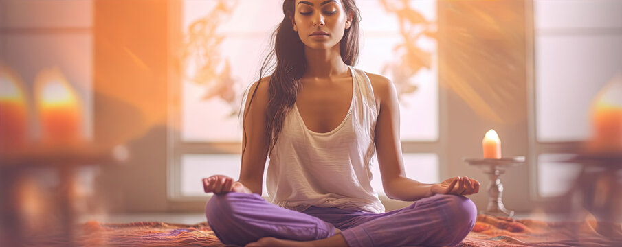 A beautiful young woman in joga possition , generative ai