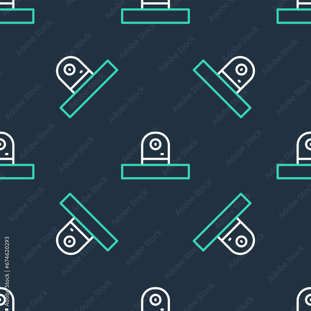 Poster line security camera icon isolated seamless pattern on black background. vector