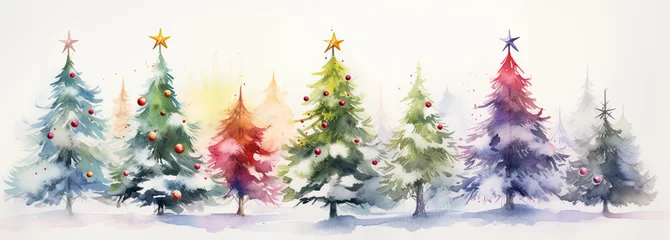 Rolgordijnen watercolor of Christmas forest © neirfy