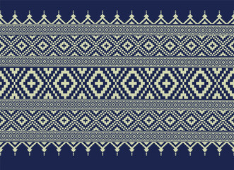 Tribal pattern ikat aztec beautiful art blue background abstract ethnic folk embroidery geometric shapes wallpaper background vector illustration print decorative design classical