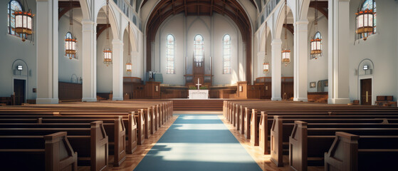 Interior of a gothic church with incredible light.