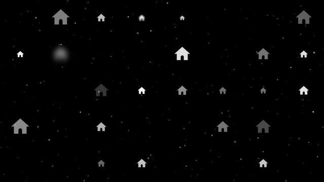 Template animation of evenly spaced kennel symbols of different sizes and opacity. Animation of transparency and size. Seamless looped 4k animation on black background with stars