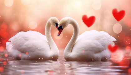 Two swans in love, valentine's day concept