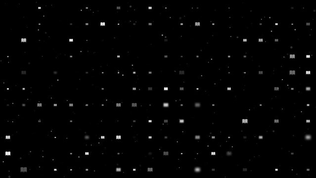 Template animation of evenly spaced book symbols of different sizes and opacity. Animation of transparency and size. Seamless looped 4k animation on black background with stars