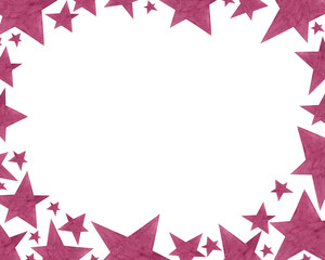 Hand painted watercolor stars on a transparent background. Festive rectangular frame of dark red stars for your design