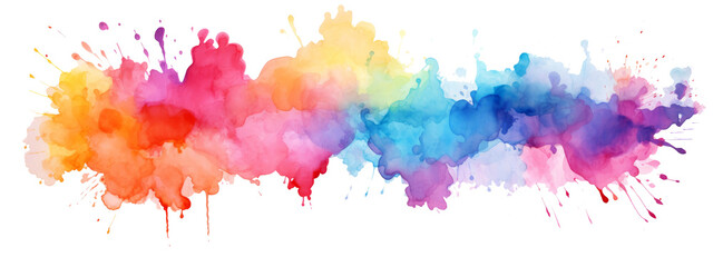 Abstract colorful rainbow color painting illustration - watercolor splashes, isolated on transparent background png