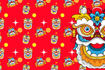 Background seamless pattern dragon barongsai chienese illustration. Design good for wallpaper or screen print paper