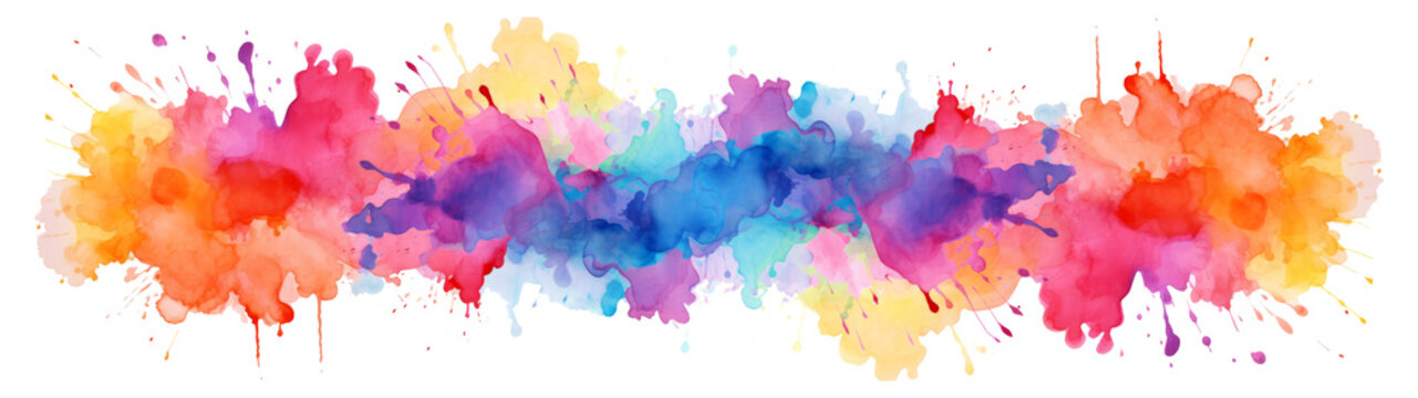 Abstract colorful rainbow color painting texture illustration - watercolor splashes, isolated on transparent background png