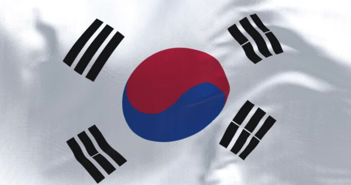 Close-up of South Korea national flag waving in the wind