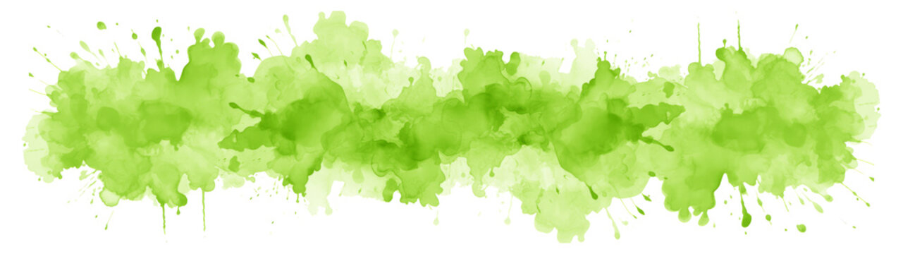 Abstract colorful neon green color painting illustration - watercolor splashes, isolated on transparent background png.