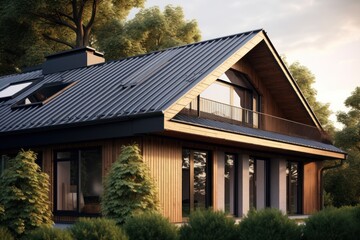 Corrugated metal roofs installed in modern homes - obrazy, fototapety, plakaty