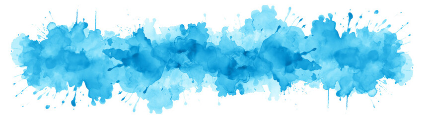 Abstract colorful blue color painting illustration - watercolor splashes, isolated on transparent background png.