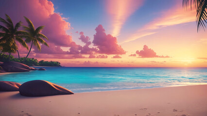 Fototapeta na wymiar Tropical beach at beautiful sunset