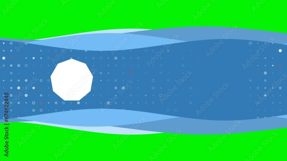 Poster animation of blue banner waves movement with white nonagon symbol on the left. on the background the