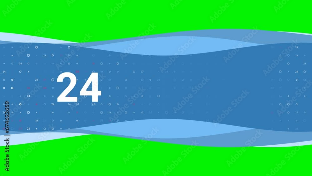 Poster animation of blue banner waves movement with white around the clock symbol on the left. on the backg