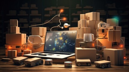 Fototapeta premium Illustration of e-commerce, delivery, and grocery automation