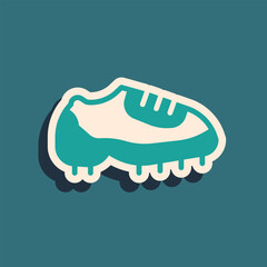 Obraz premium Green Baseball boot icon isolated on green background. Long shadow style. Vector