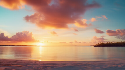 A sunrise on a beautiful beach on the Bahamas, generative ai. 