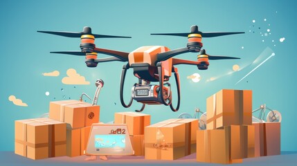 Illustration of e-commerce, delivery, and grocery automation