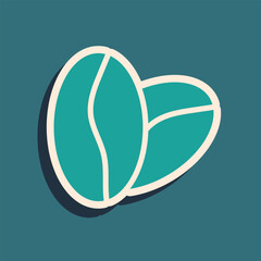 Green Coffee beans icon isolated on green background. Long shadow style. Vector