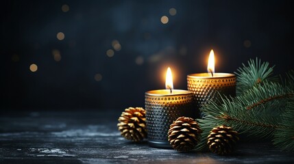 Second Advent Burning Candles on Fir Branch - Festive Christmas Decor