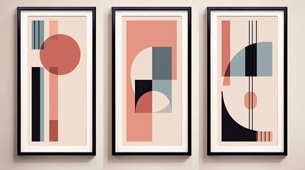 Three Abstract Geometric shapes frames in a room