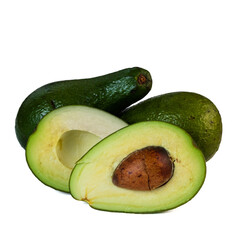Avocado isolated on white background. avocado sliced closeup.