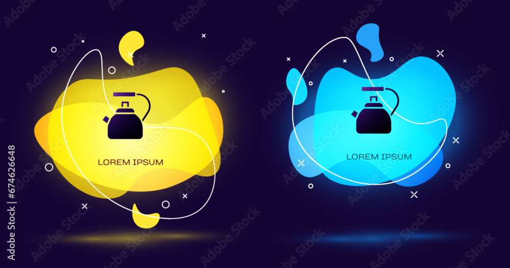 Poster black kettle with handle icon isolated on black background. teapot icon. abstract banner with liquid