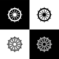 Set Ship steering wheel icon isolated on black and white background. Vector