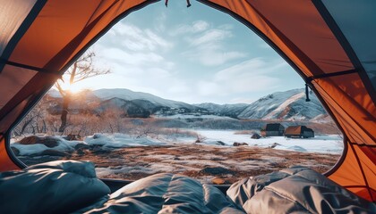  camping tent: scenic view of the mountains in the winter