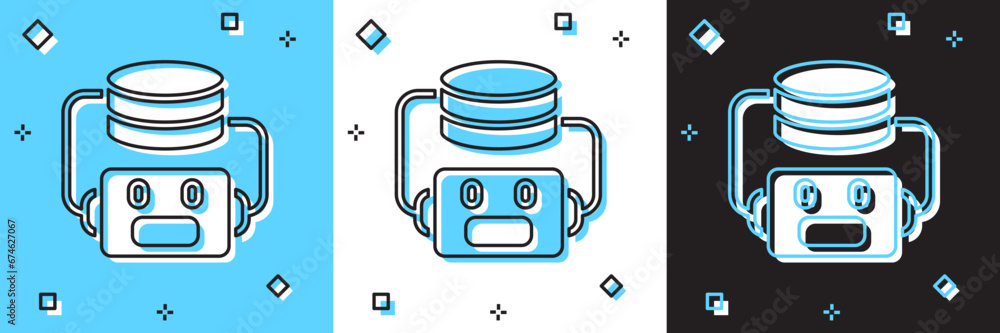 Poster set artificial intelligence robot icon isolated on blue and white, black background. machine learnin