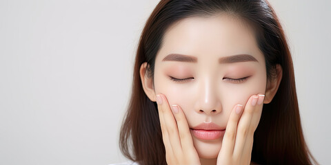 Fototapeta premium Lack of sleep problem, Worried Asian young woman with dark circles under her eyes