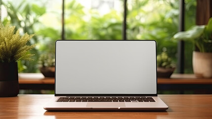 Fototapeta premium Laptop with blank screen on table.