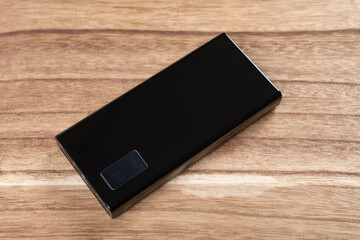 high angle view black portable power bank