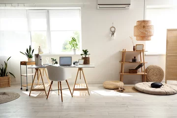Foto op Canvas Interior of home office with workplace and shelf unit © Pixel-Shot