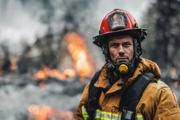 Fototapeta premium Coraggio sotto il Fuoco- Un Ritratto del pompiere