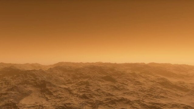 Mars landscape, 3d render animation of imaginary mars planet terrain and planets and starfield in a background. Science fiction animation.