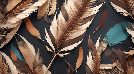 Beautiful color feathers on dark background.
