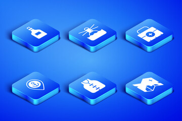 Set Pirate treasure map, Rum bottle, Life jacket, Location with anchor, Lighthouse and First aid kit icon. Vector