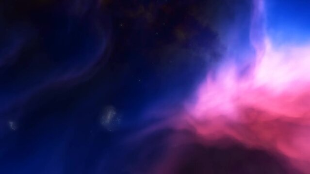Flight through the galaxy, through the stars of the nebula in space. Colorful space background
